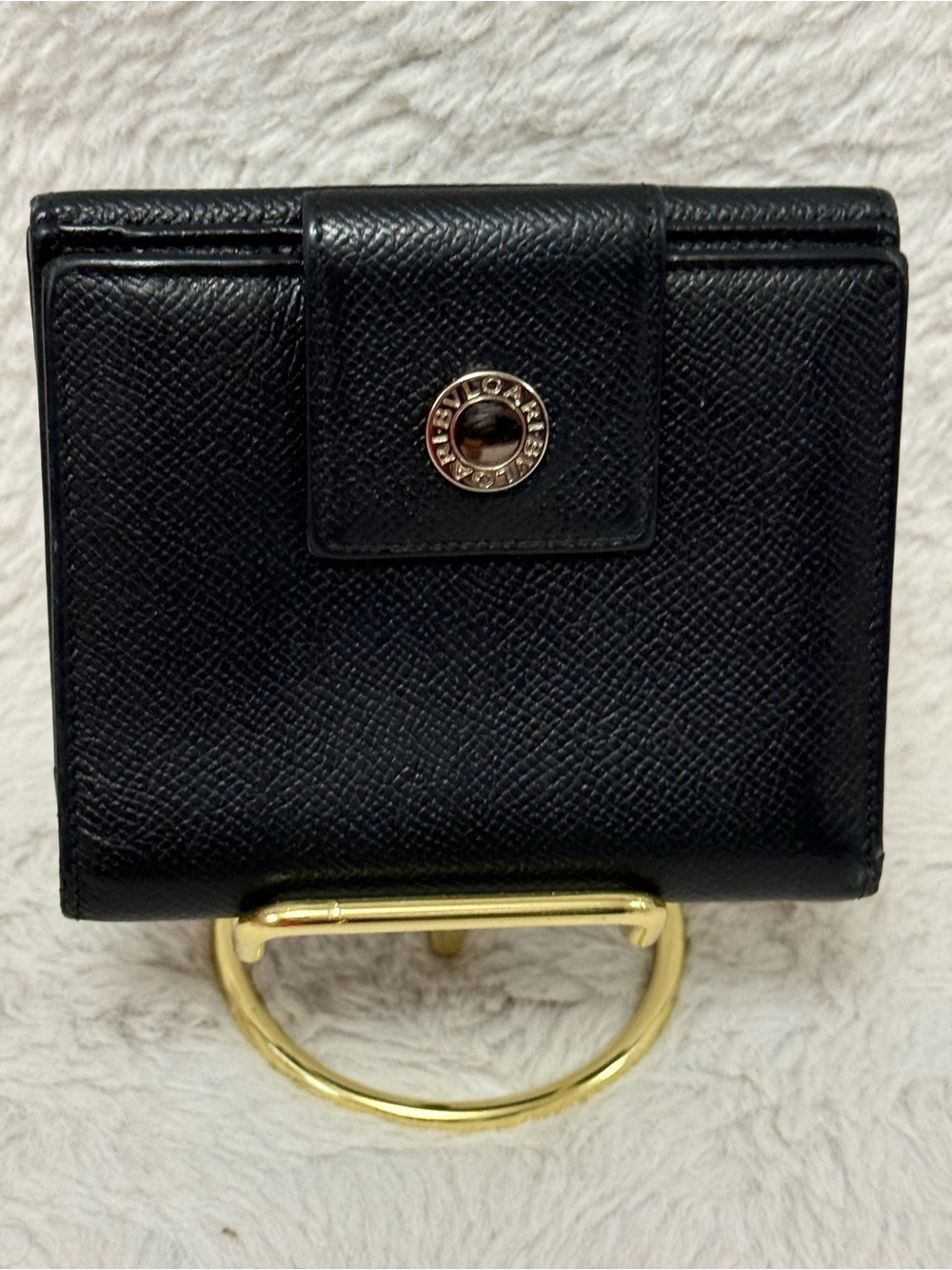 Bvlgari Black Leather Wallet with Silver-Tone Accent